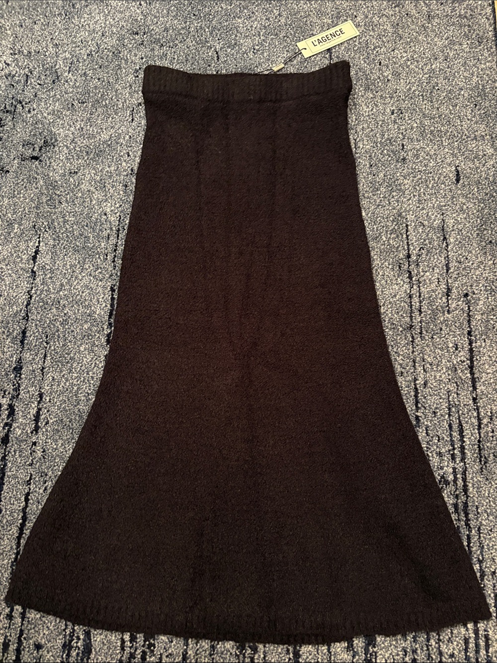 L'AGENCE Black Flared Knit Midi Skirt